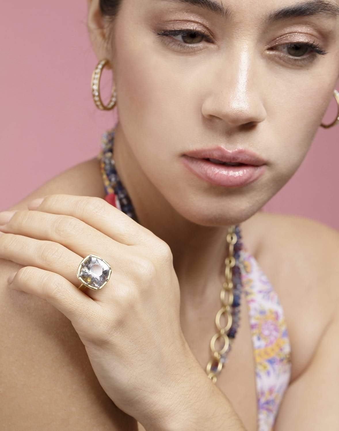 LEIGH MAXWELL-Blue Beryl and Diamond Ring-YELLOW GOLD