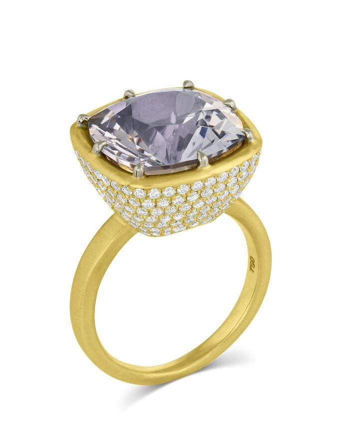 LEIGH MAXWELL-Blue Beryl and Diamond Ring-YELLOW GOLD