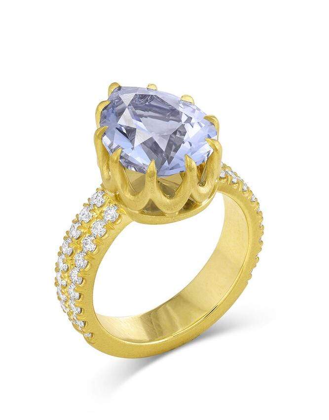 LEIGH MAXWELL-Blue Beryl and Diamond Ring-YELLOW GOLD