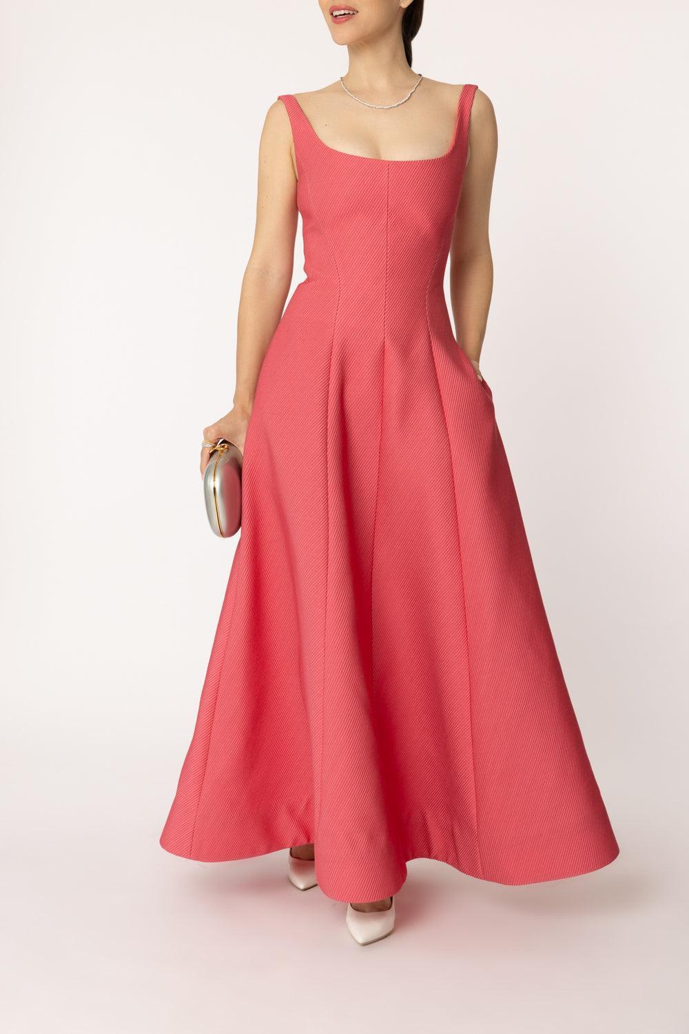 Seam Detail Scoop Neck Midi Dress-BERRY-4-CLOTHINGDRESSCOCKTAIL-LELA ROSE