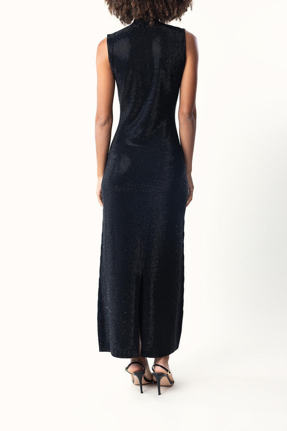 LELA ROSE-Rhinestone Mock Neck Dress-
