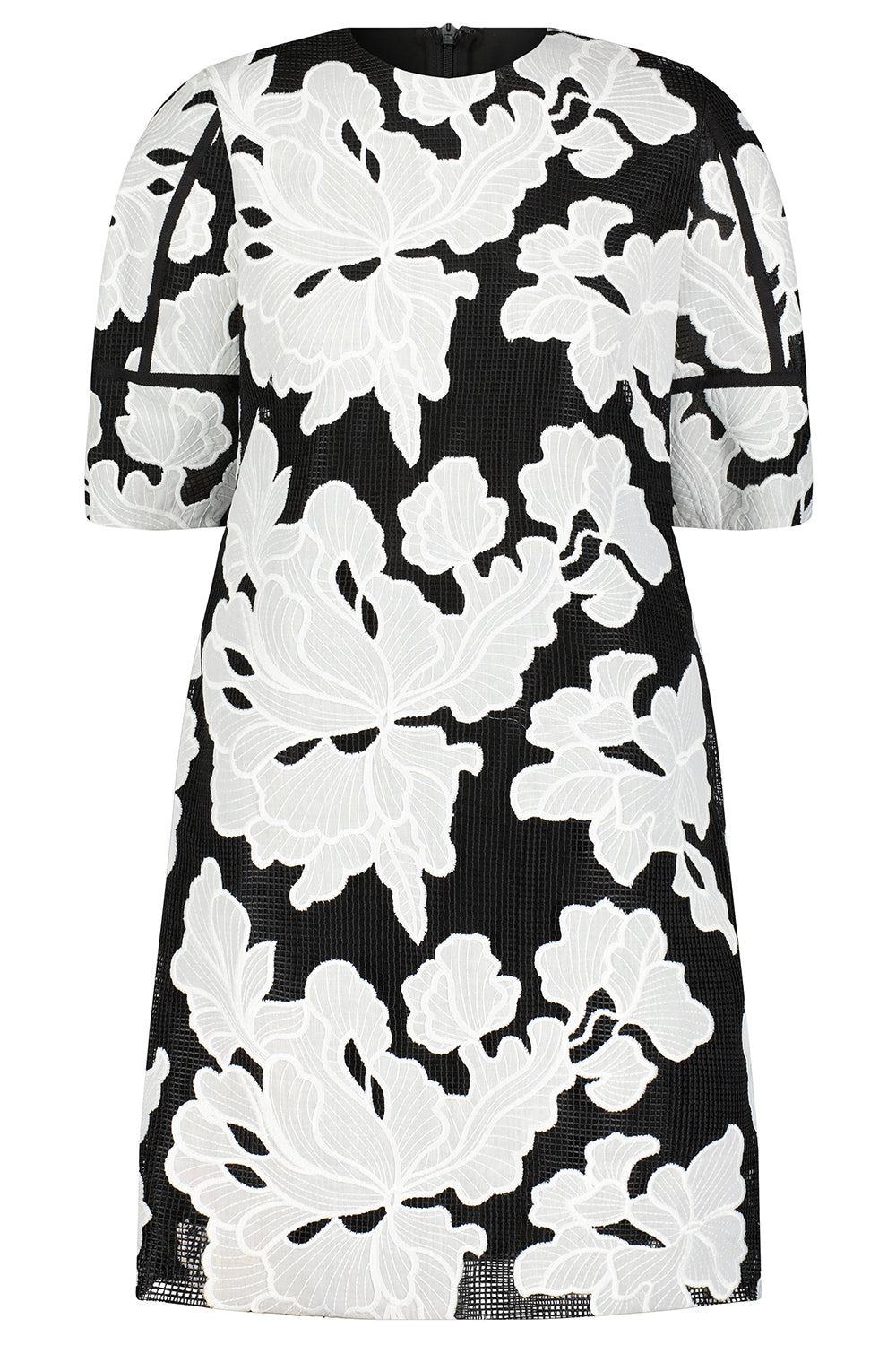 LELA ROSE-Floral Embroidered Tunic Dress-
