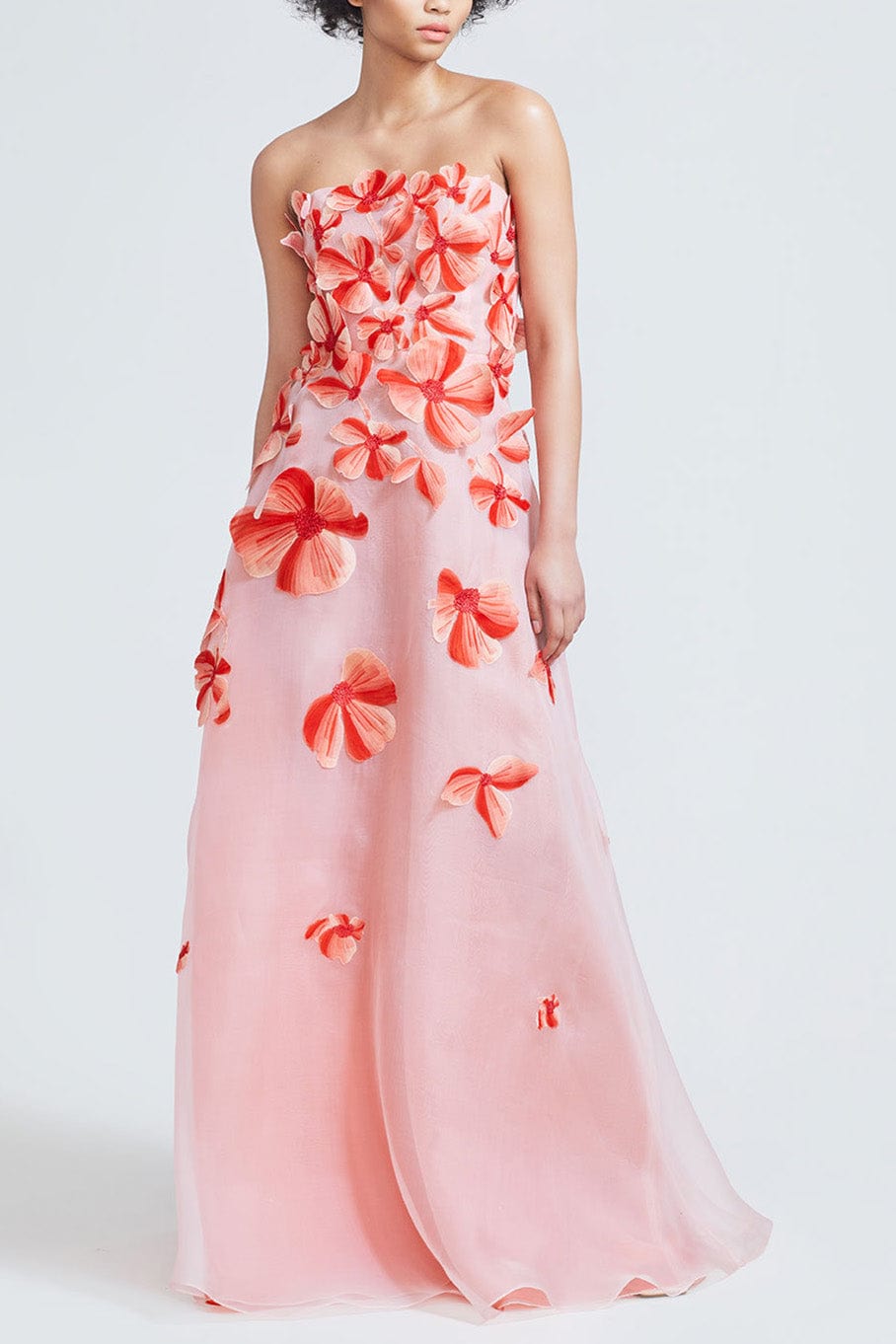 LELA ROSE-Strapless Floral Gown-VERMILLI