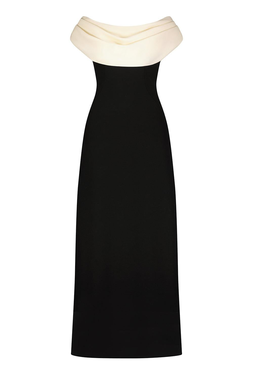 Crowl Neck Wool Gown-BLACK-6-CLOTHINGDRESSGOWN-LELA ROSE
