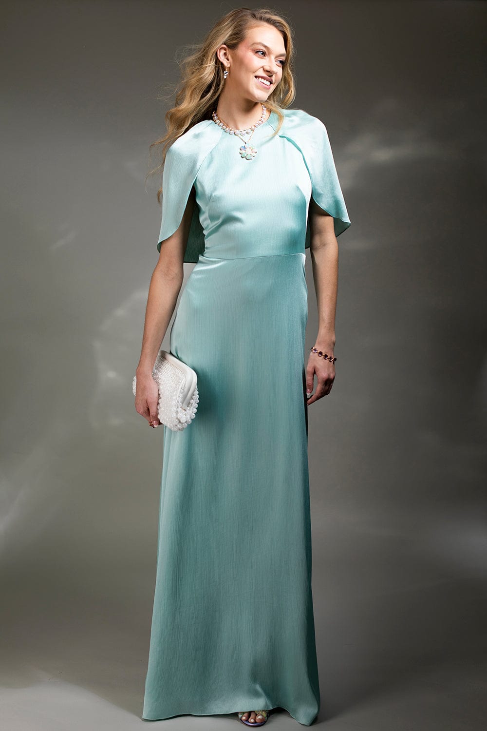 LELA ROSE-Plisse Chiffon Capelet Gown-