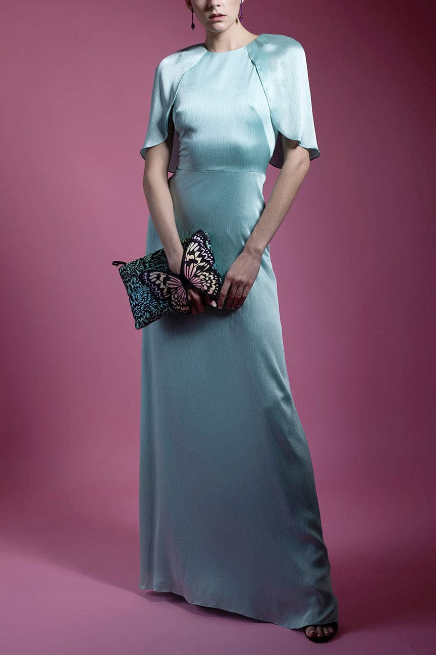 LELA ROSE-Plisse Chiffon Capelet Gown-