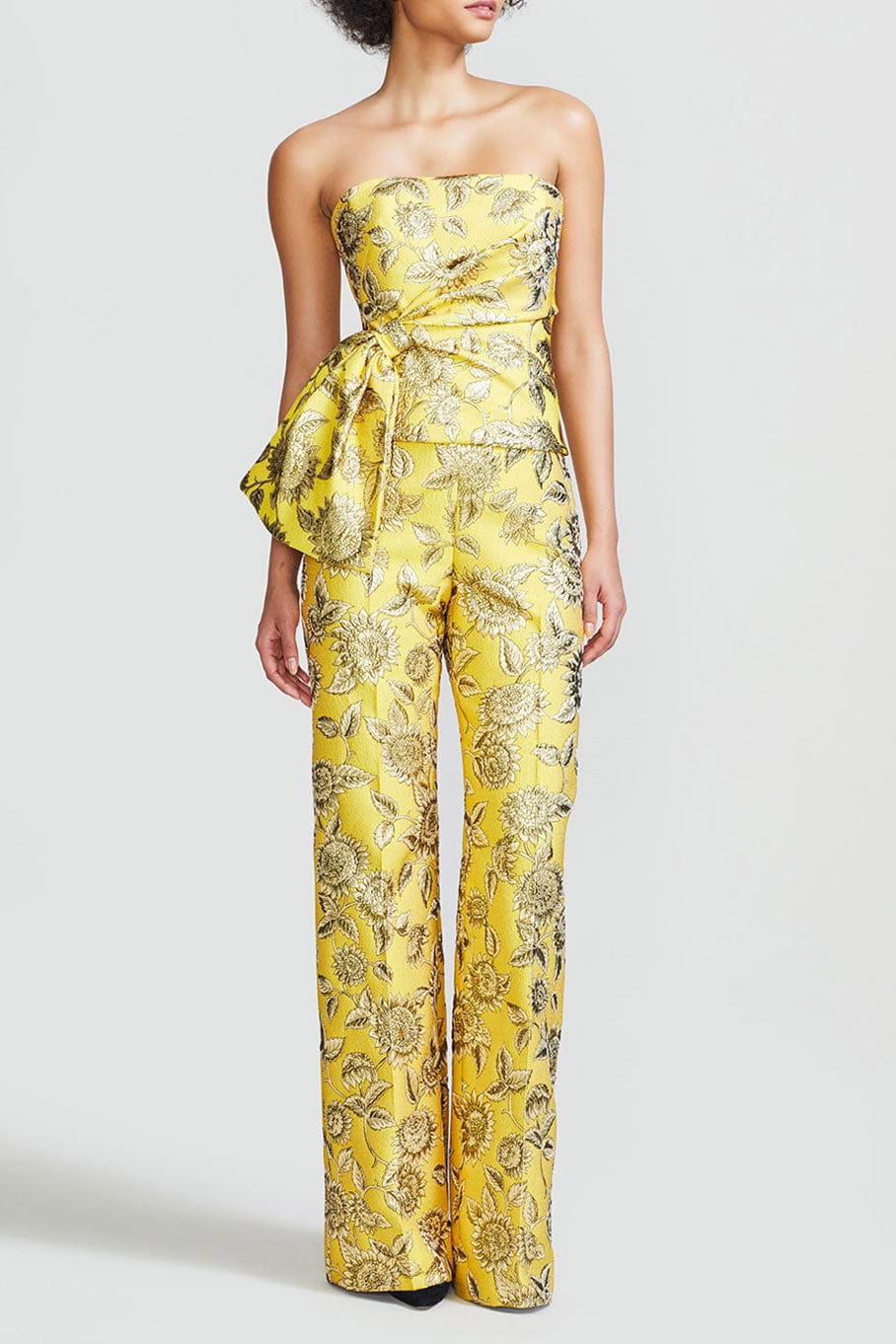 LELA ROSE-Metallic Jaquard Wide Leg Pant-