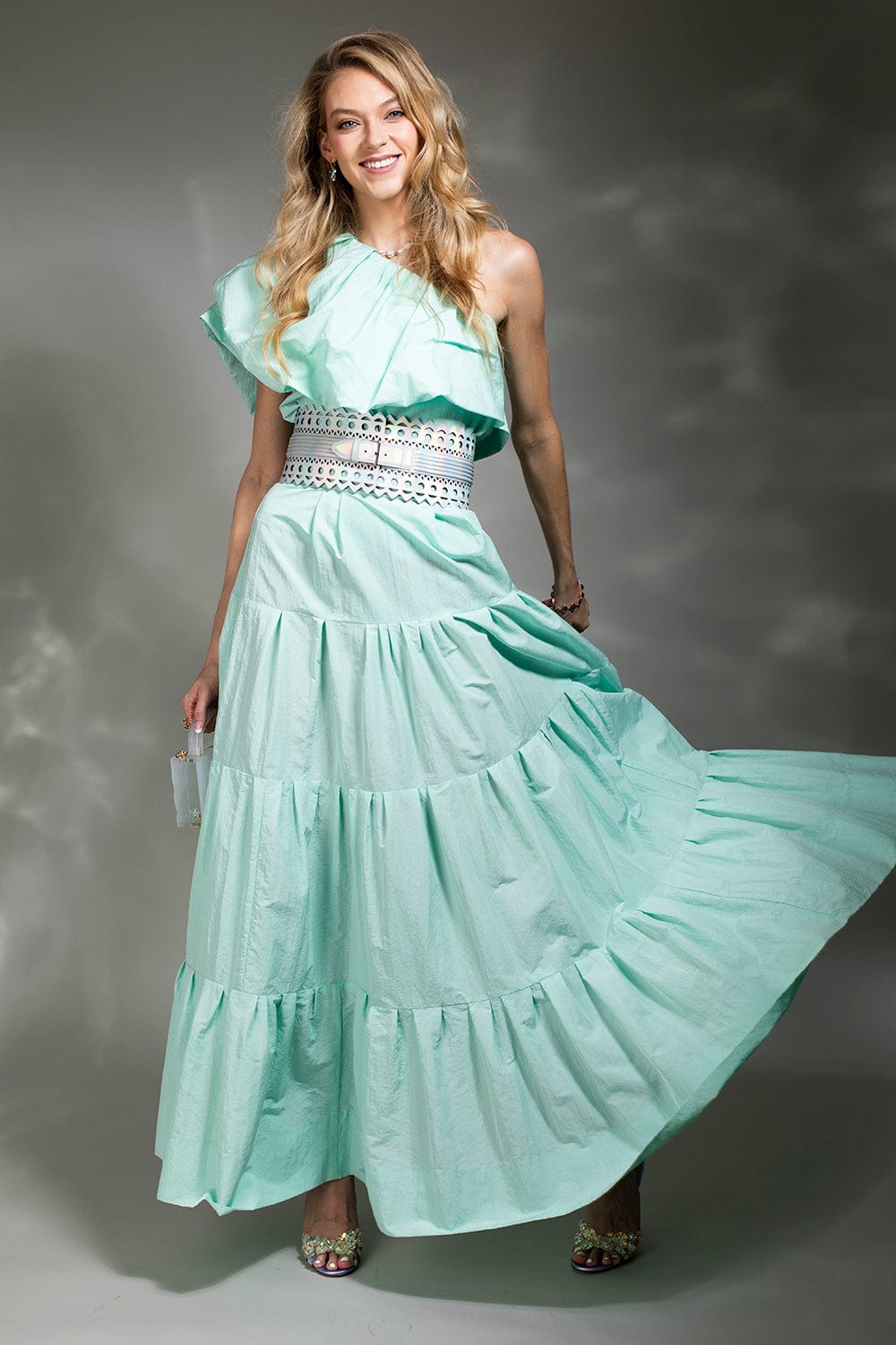 LELA ROSE-Tiered Full Skirt - Seafoam-