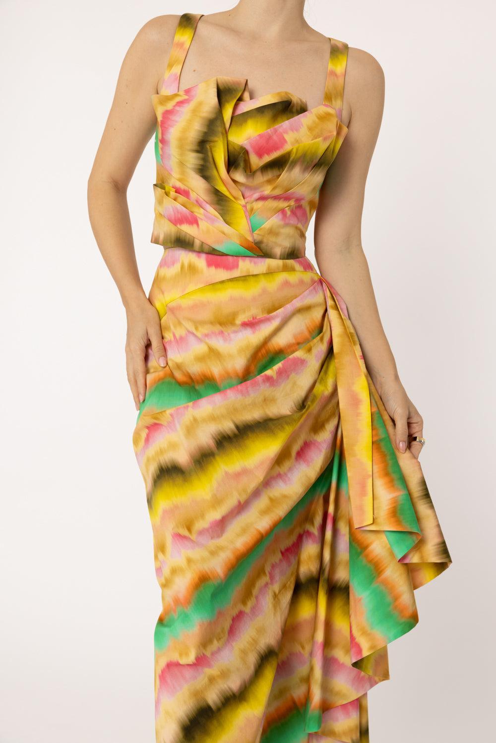 Ruffle Detail Pencil Skirt-MULTI-2-CLOTHINGSKIRTMIDI-LELA ROSE