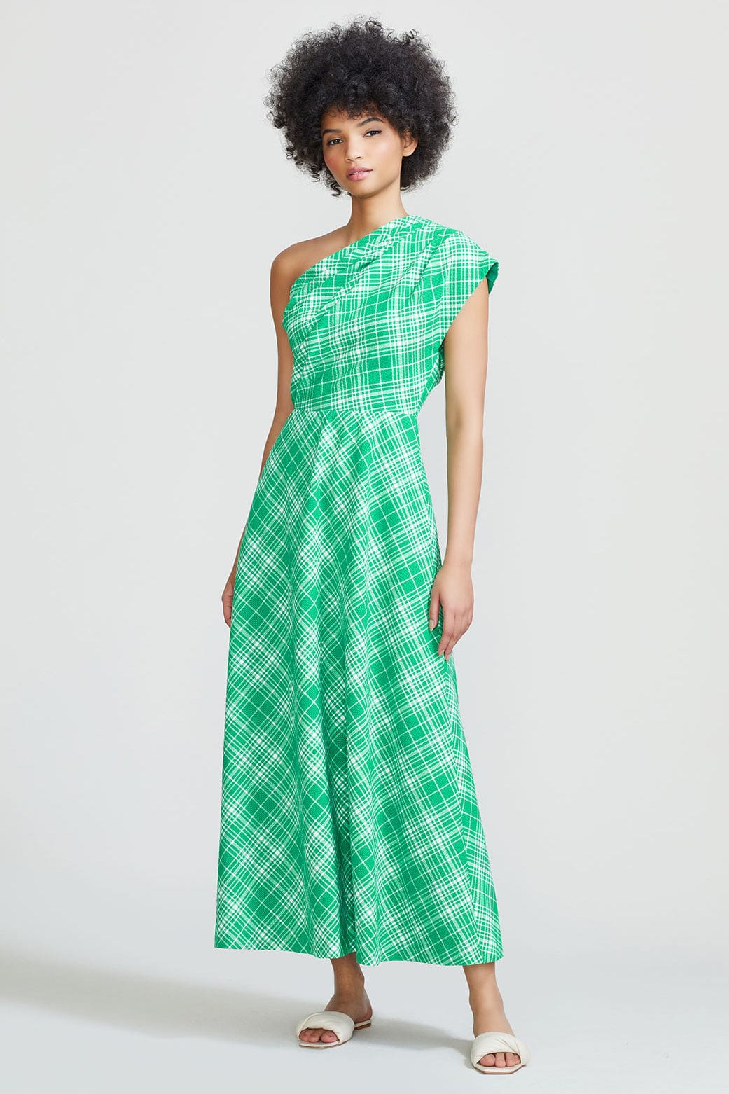 LELA ROSE-Kelly Green One Shoulder Dress-