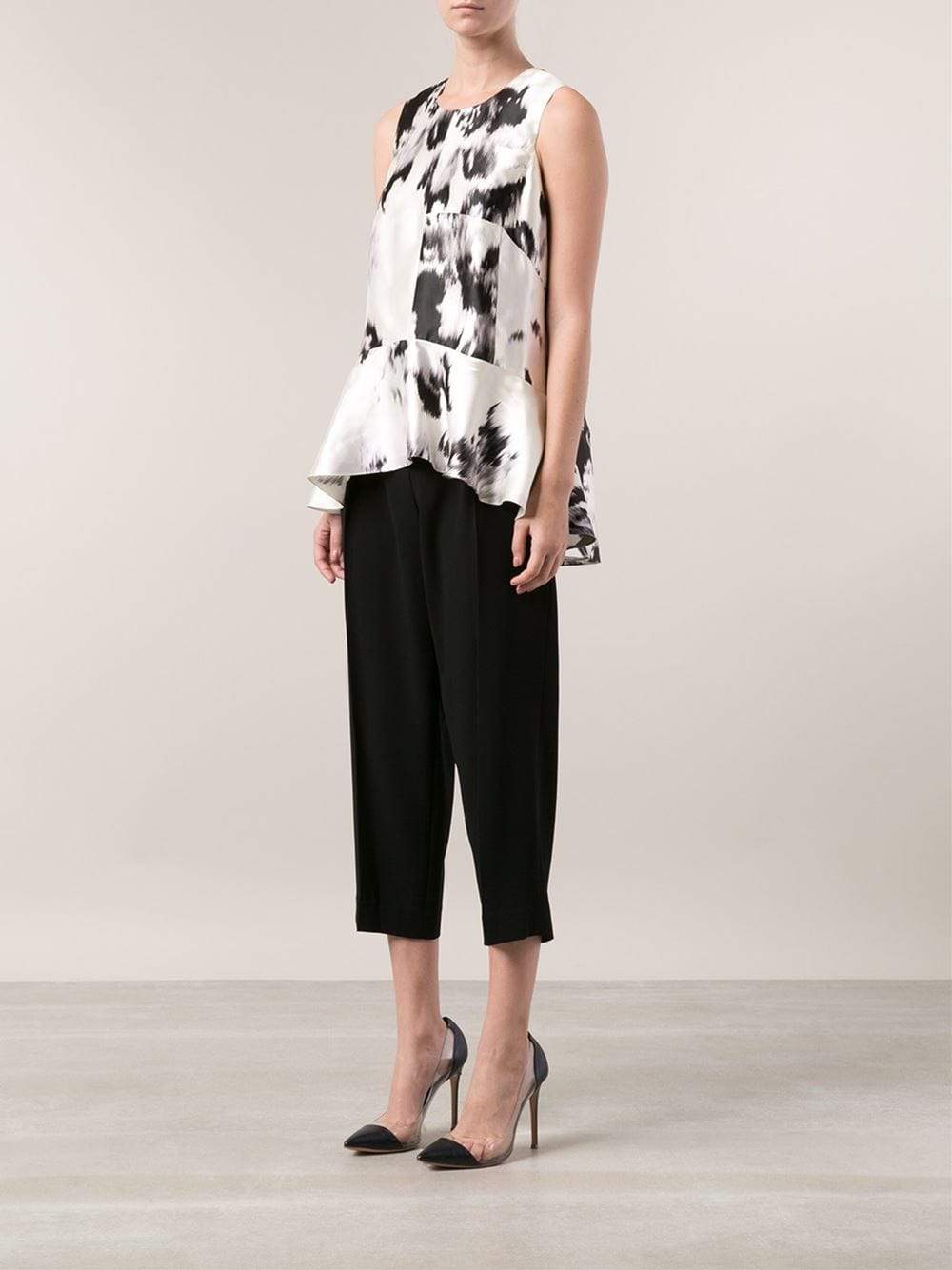 LELA ROSE-Printed Peplum Blouse-