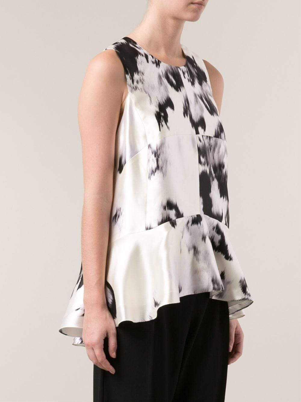 LELA ROSE-Printed Peplum Blouse-