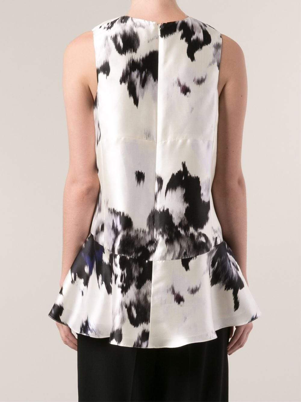 LELA ROSE-Printed Peplum Blouse-