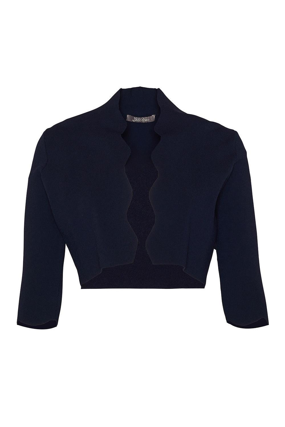 Scallop Knit Bolero - Navy-NAVY-XS-CLOTHINGTOPCARDIGAN-LELA ROSE