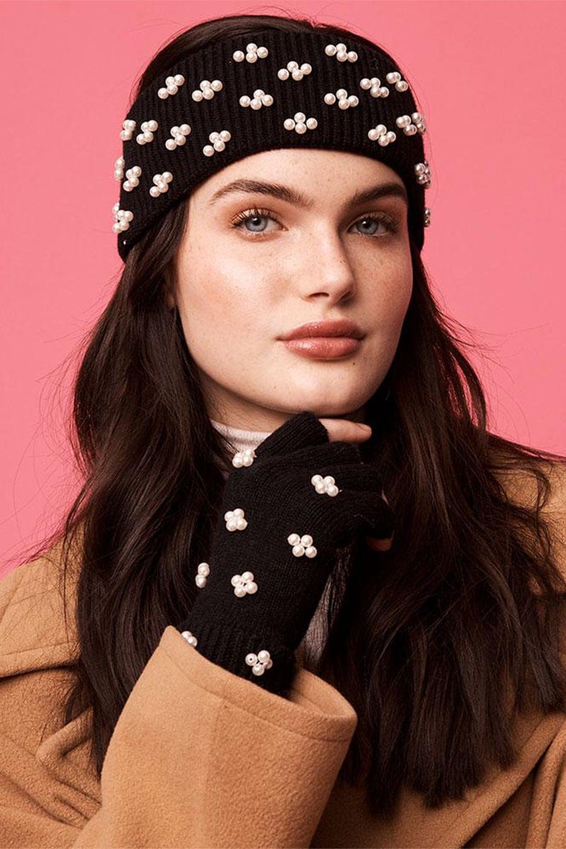 LELE SADOUGHI DESIGNS-Pearl Fingerless Knit Gloves - Jet-JET