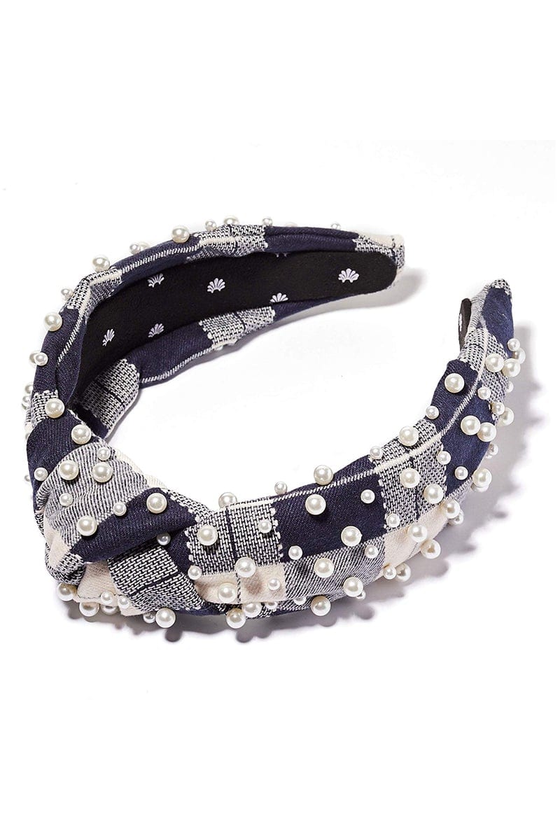 LELE SADOUGHI DESIGNS-Pearl Plaid Knotted Headband-IVORY