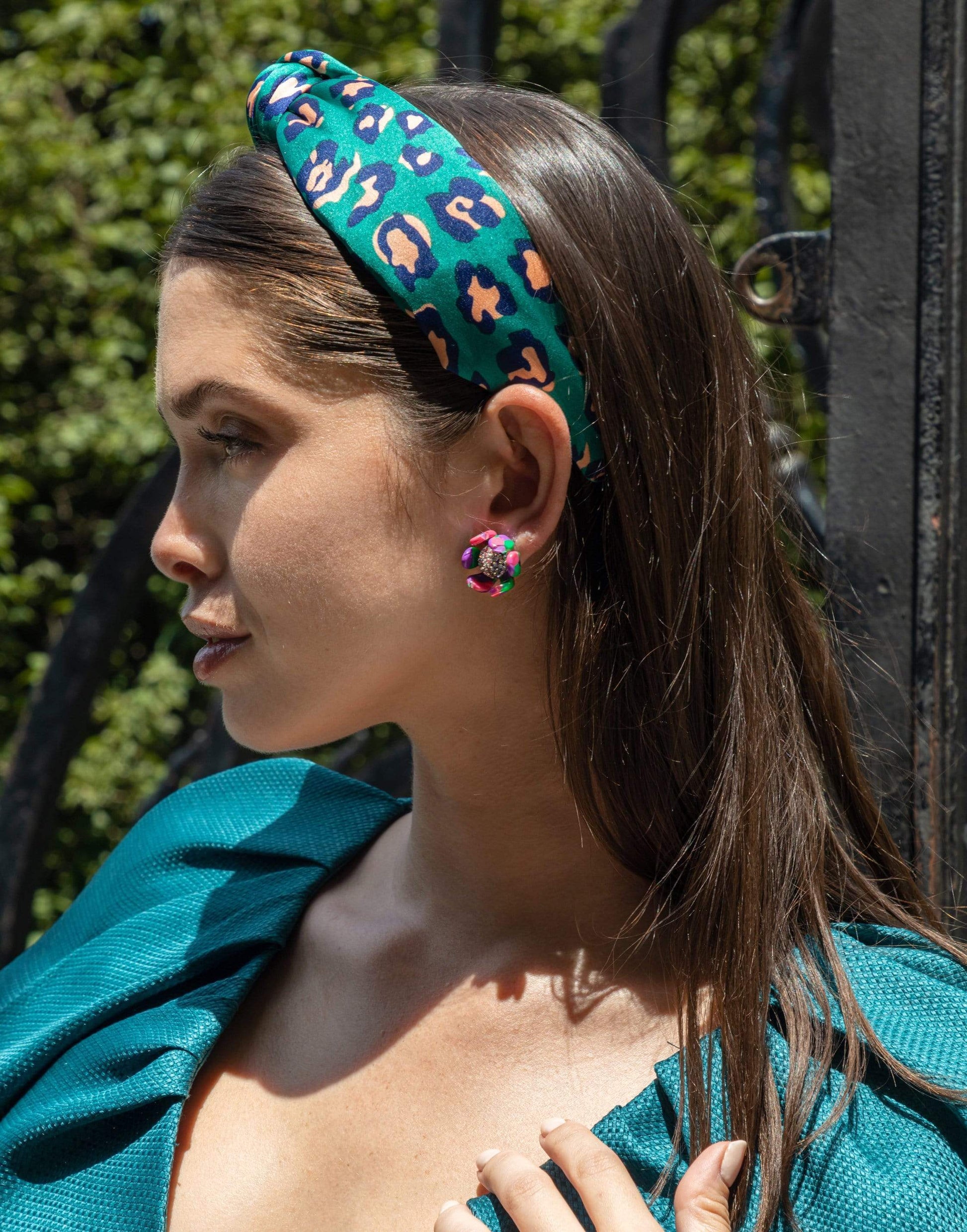 LELE SADOUGHI DESIGNS-Green Leopard Silk Knotted Headband-LEOPARD