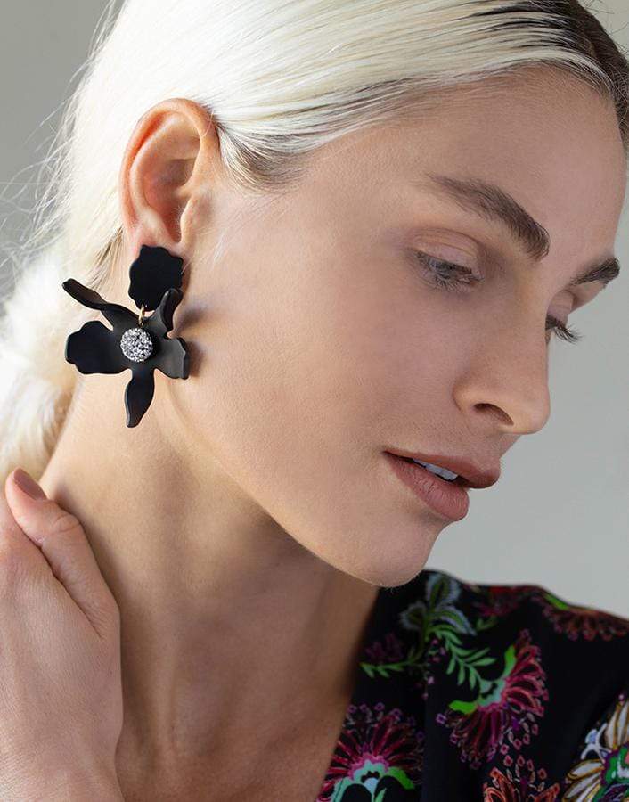 LELE SADOUGHI DESIGNS-Jet Small Crystal Lily Earrings-JET