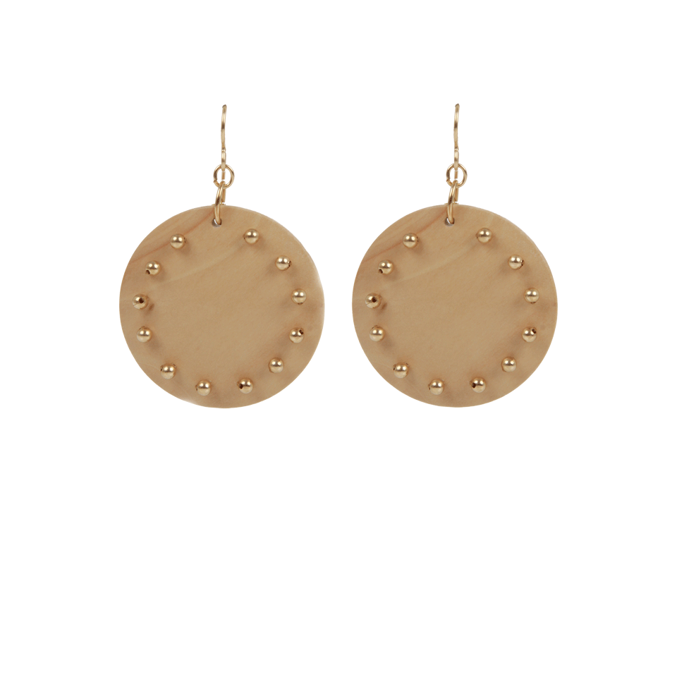 LEVA JEWELRY-Round Wood Earrings with Beads-NTRL/GLD