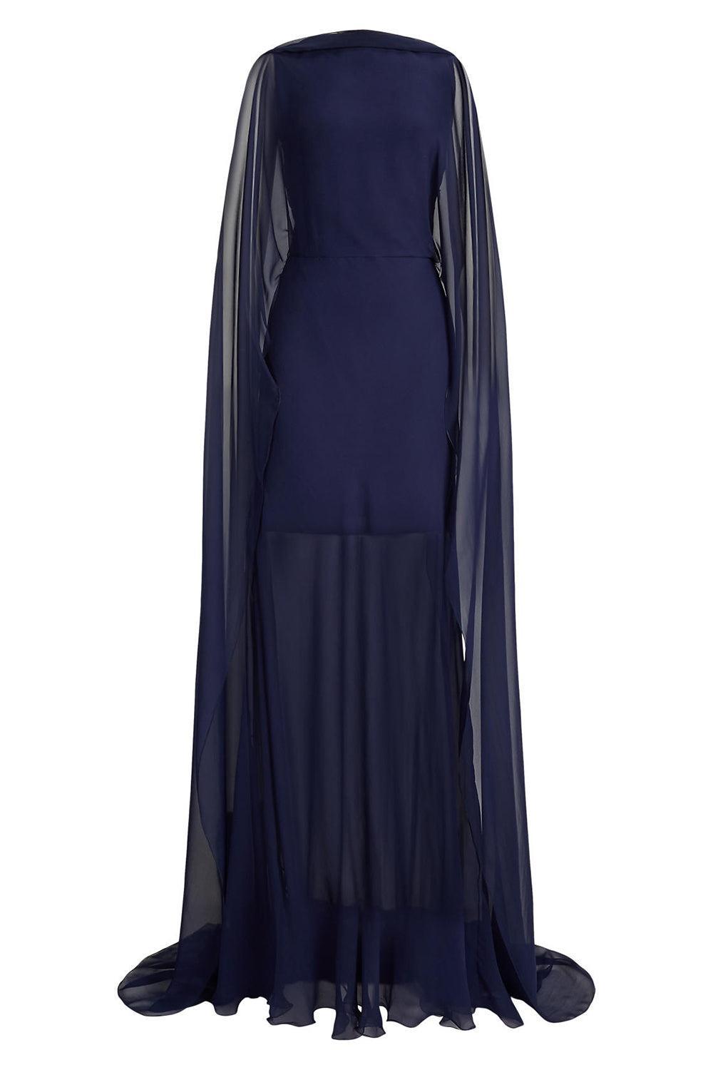 Dylon Washed Chiffon Evening Dress-LUX NAVY-2-CLOTHINGDRESSGOWN-RALPH LAUREN
