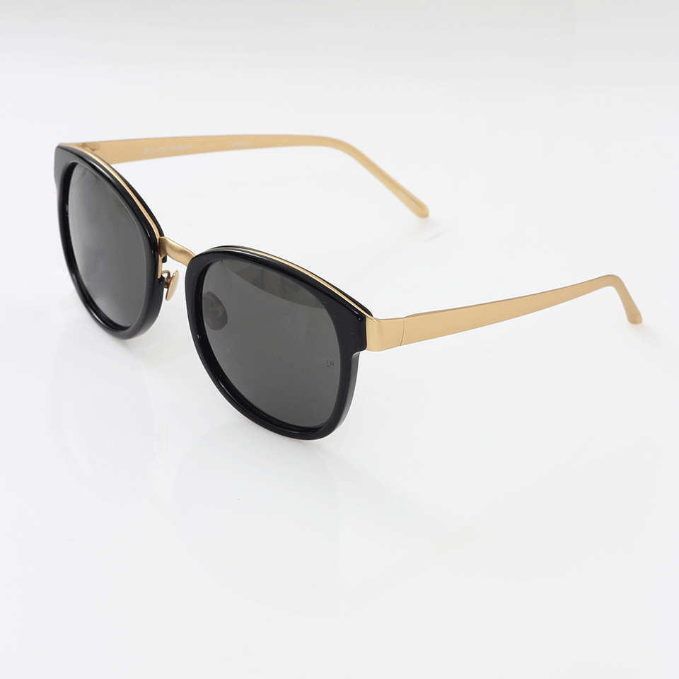 LINDA FARROW-Acetate And Yellow Gold Sunglasses-BLACK