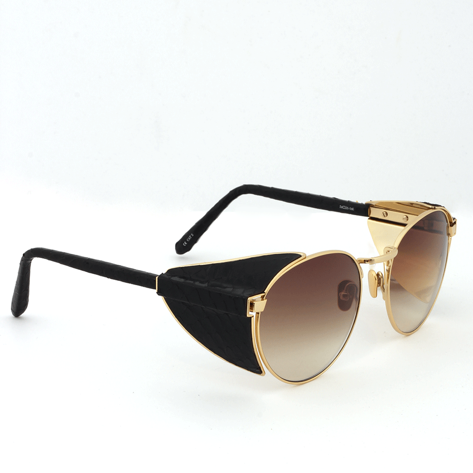 LINDA FARROW-Gold Snakeskin Sunglasses-BLACK