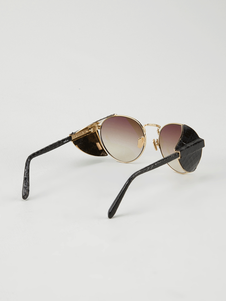 LINDA FARROW-Gold Snakeskin Sunglasses-BLACK