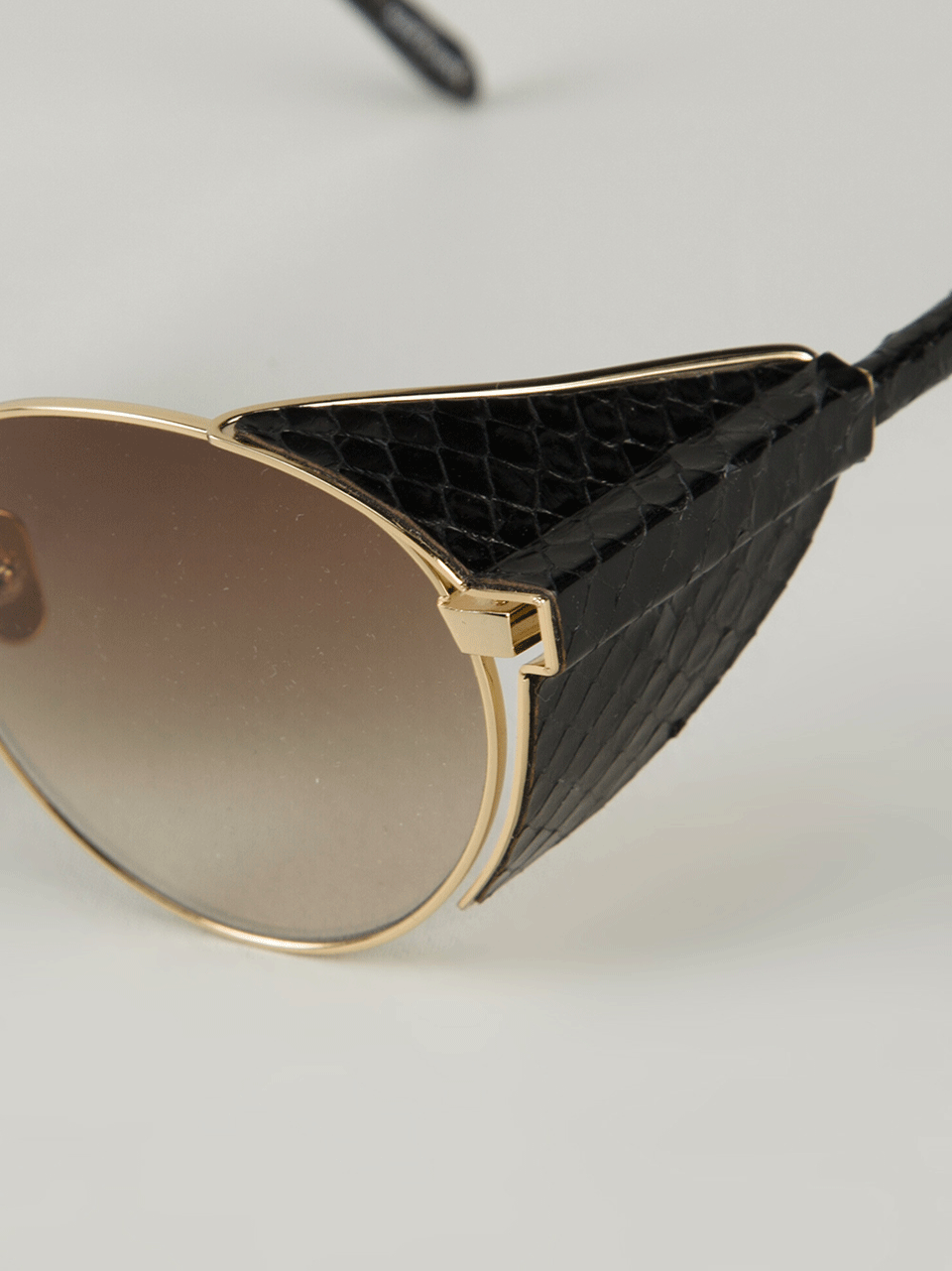 LINDA FARROW-Gold Snakeskin Sunglasses-BLACK