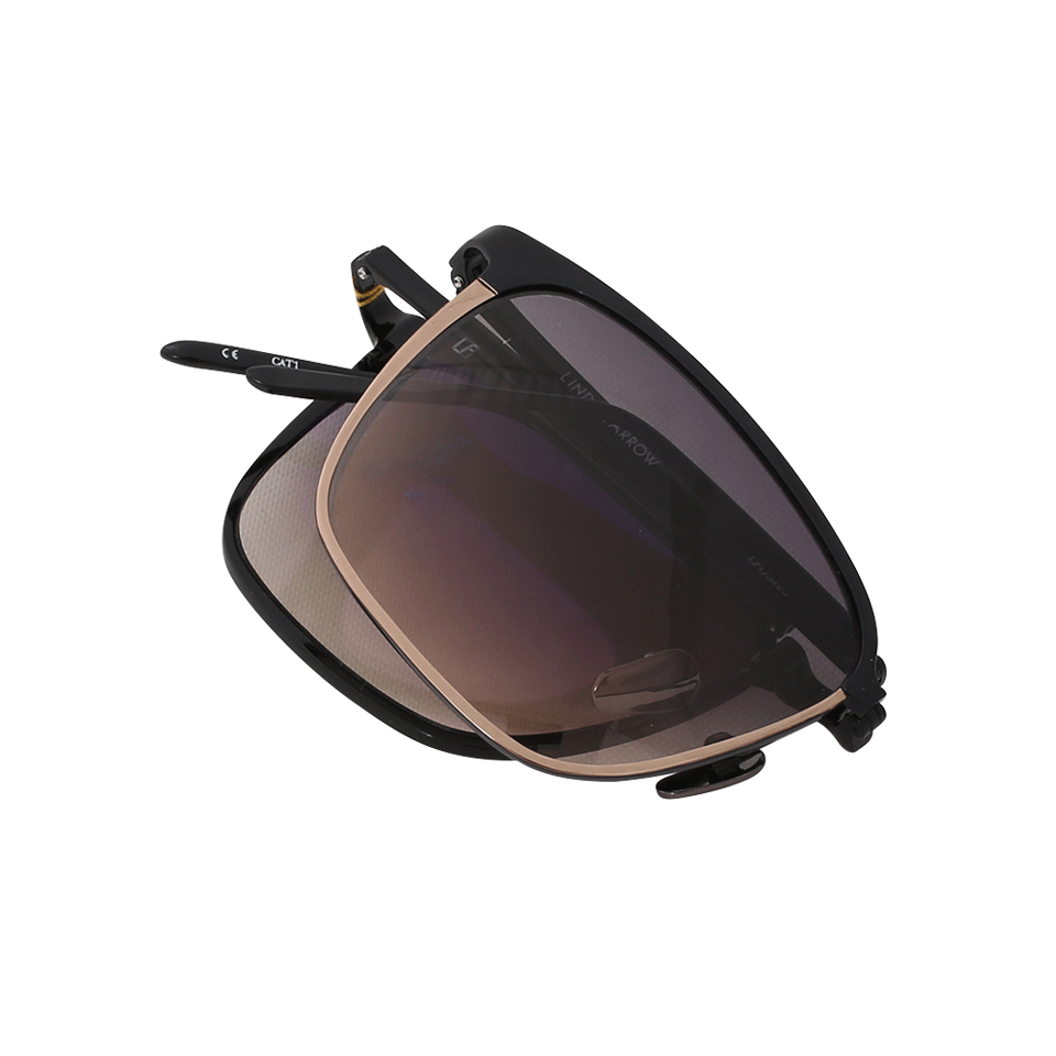 LINDA FARROW-Square Rose Gold Sunglasses-BLACK