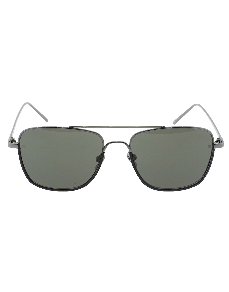 LINDA FARROW-Aviator Black Leather Sunglasses-BLCK/GREY