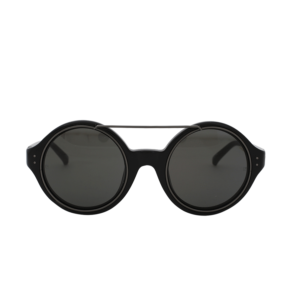 LINDA FARROW-Circle Browbar Sunglasses-BLK/GREY
