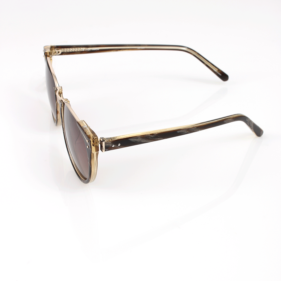 LINDA FARROW-Dark Horn Acetate Sunglasses-BROWN