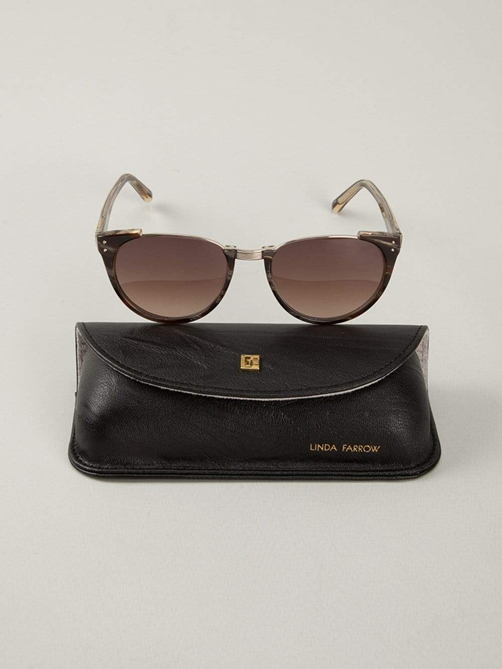 LINDA FARROW-Dark Horn Acetate Sunglasses-BROWN