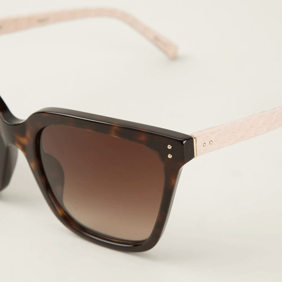 LINDA FARROW-Round Cat Eye Sunglasses-SHLL/ASH