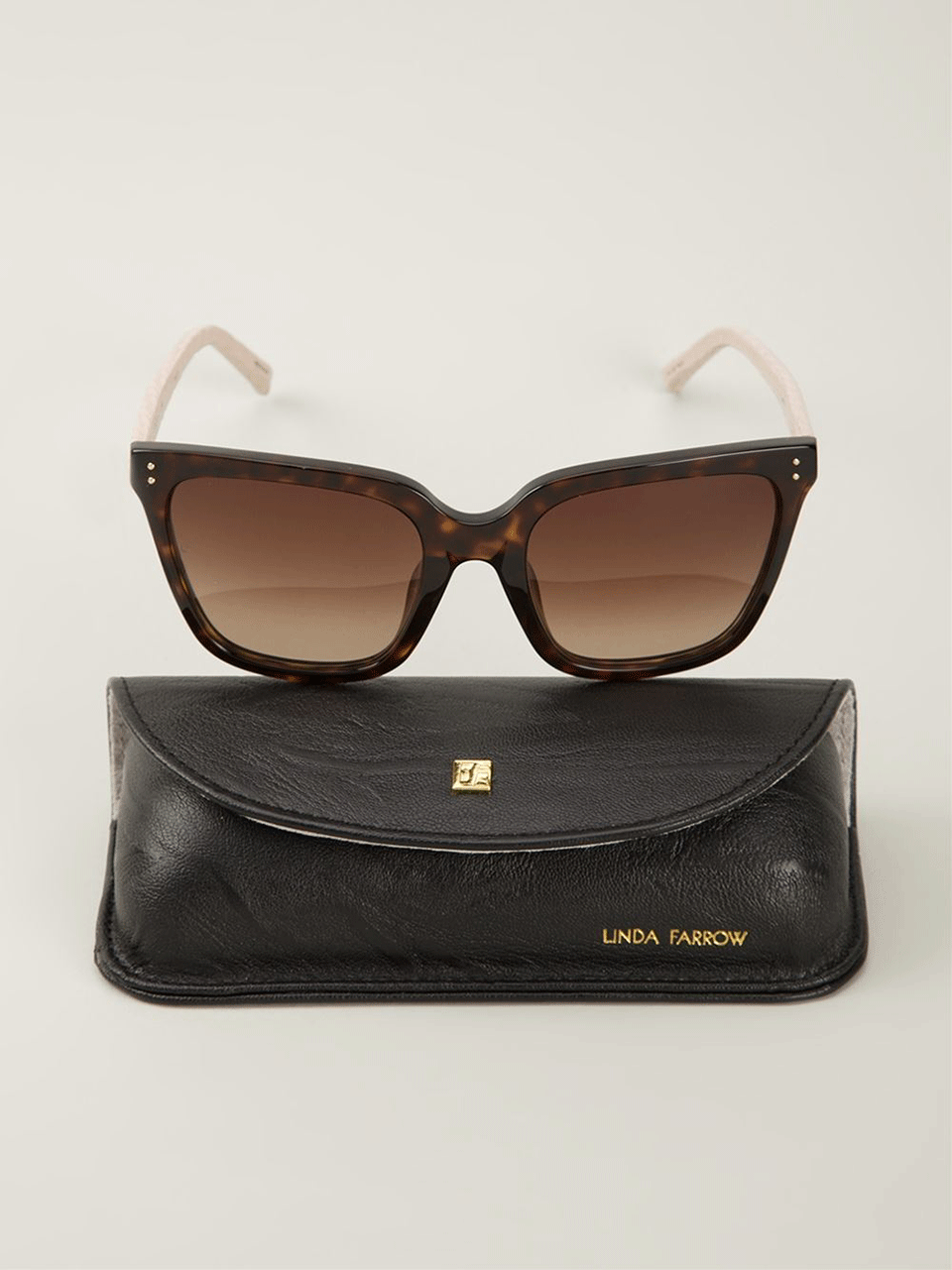 LINDA FARROW-Round Cat Eye Sunglasses-SHLL/ASH