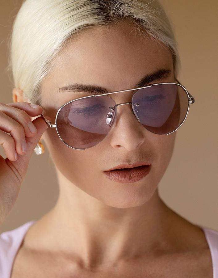 LINDA FARROW-Purple Metal Sunglasses-WHT GOLD