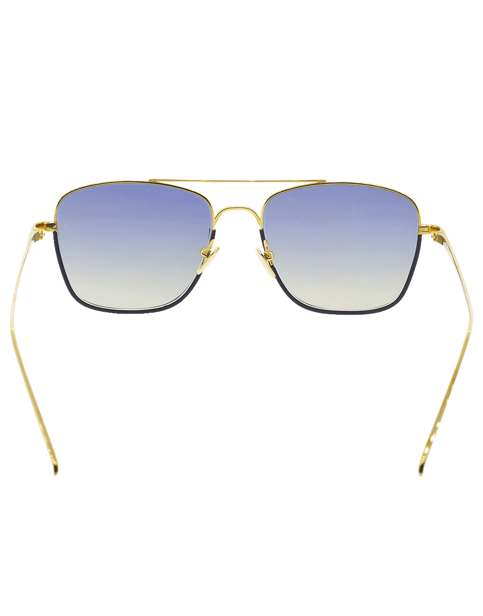 LINDA FARROW-Aviator Navy Leather Sunglasses-YLLW GLD