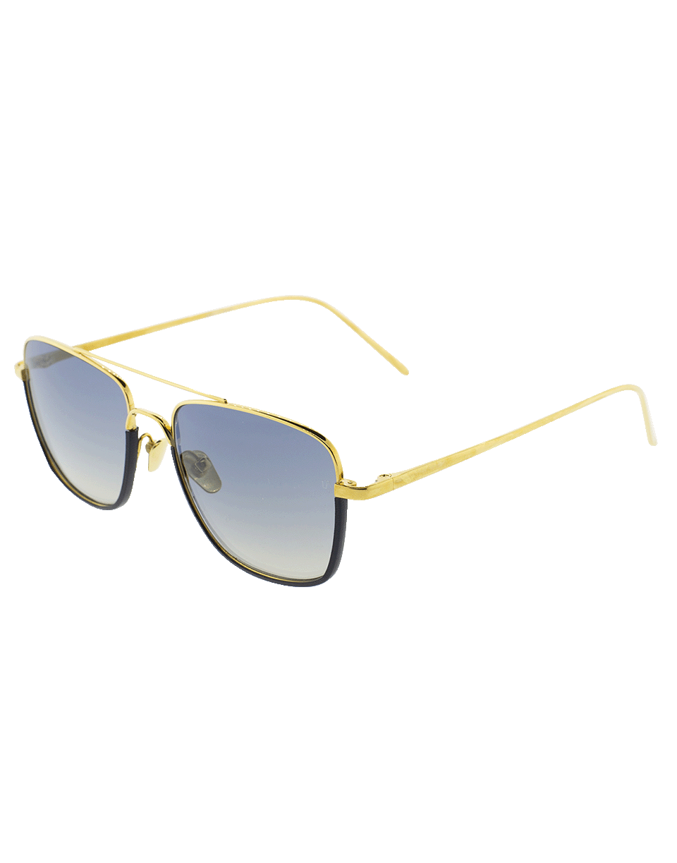 LINDA FARROW-Aviator Navy Leather Sunglasses-YLLW GLD