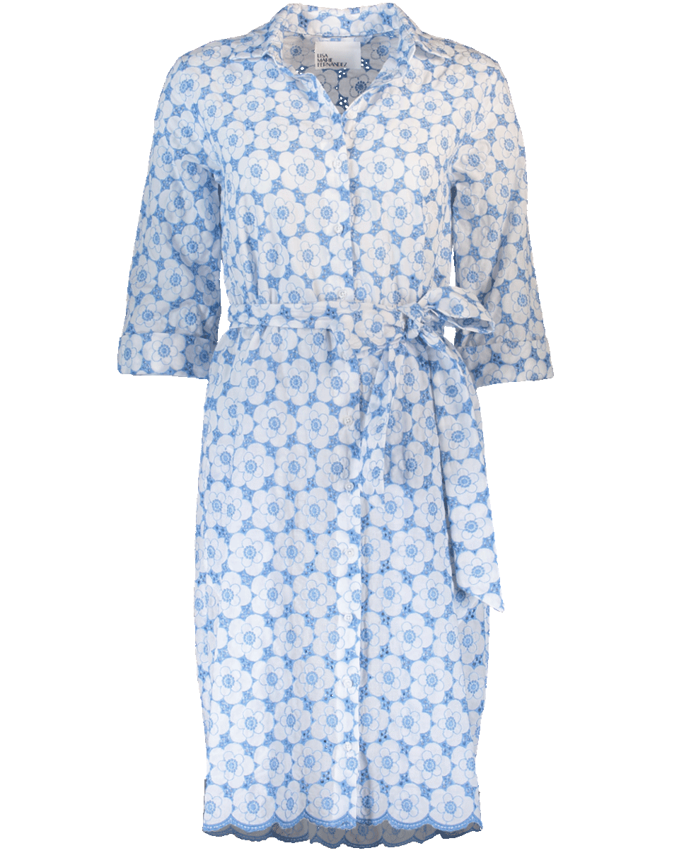 LISA MARIE FERNANDEZ-Mini Cornflower Eyelet Shirt Dress-
