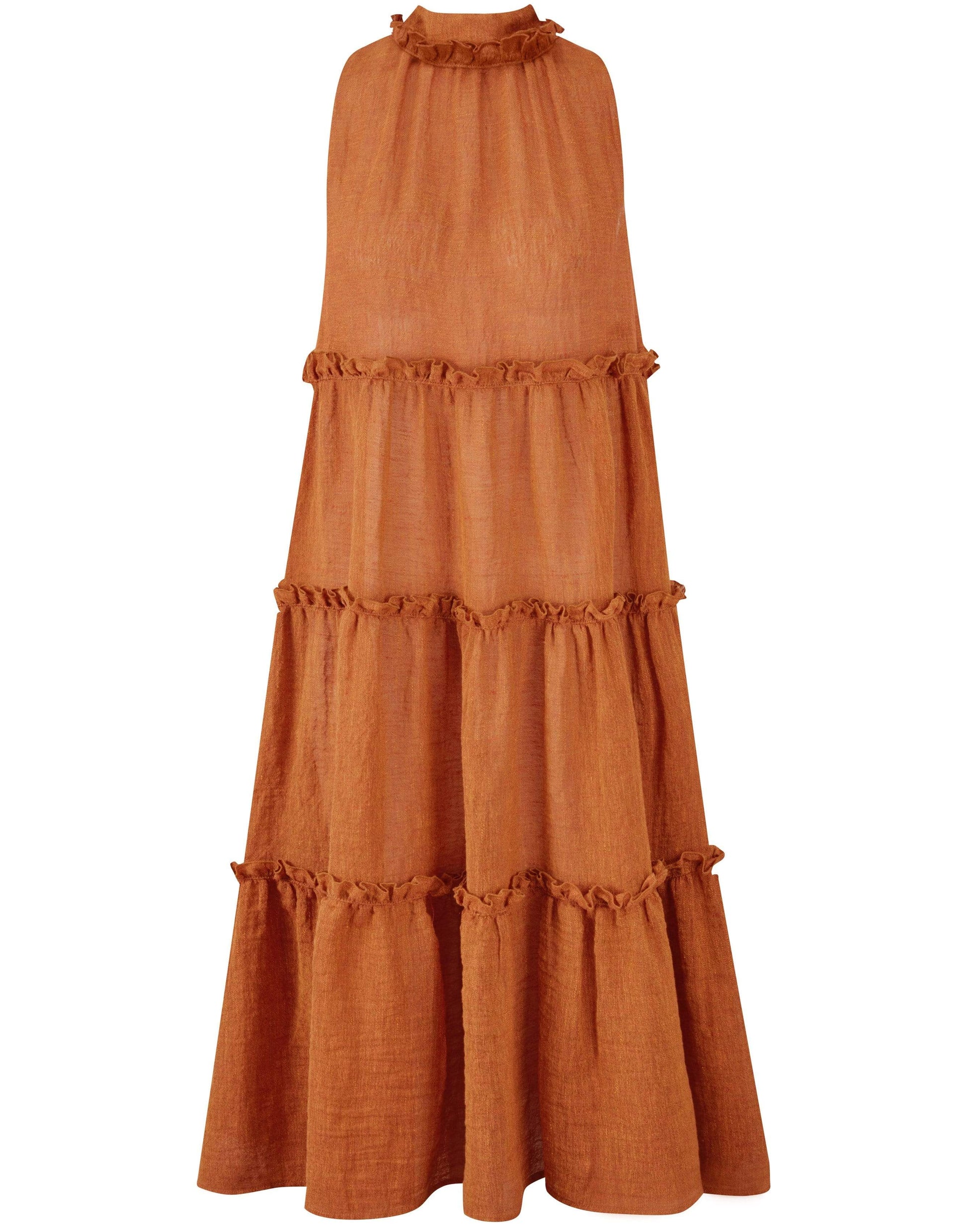 LISA MARIE FERNANDEZ-Orange Erica Ruffle Midi Dress-