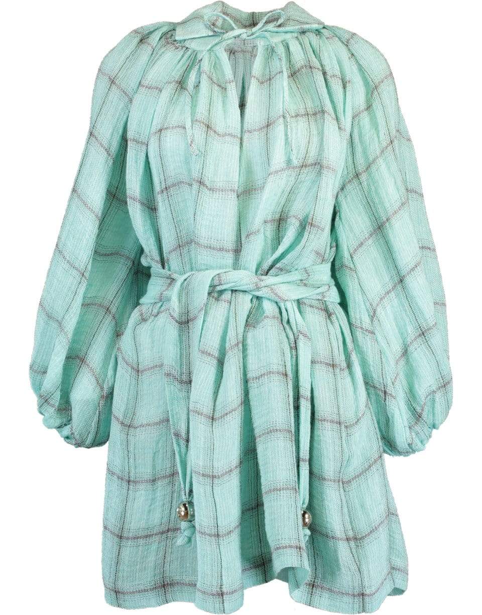LISA MARIE FERNANDEZ-Poet Seafoam Windowpane Gauze Mini Dress-