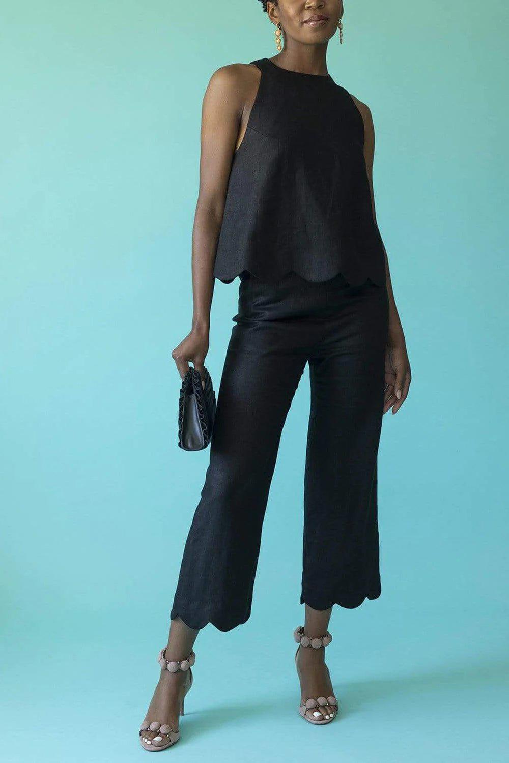LISA MARIE FERNANDEZ-Scallop Black Linen Pant-