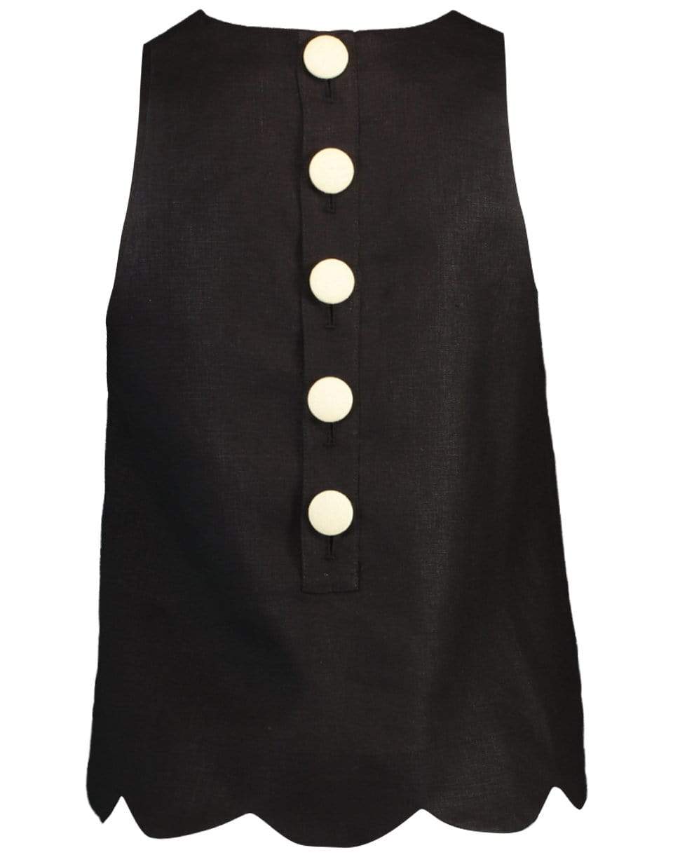 LISA MARIE FERNANDEZ-Scallop Black Linen Trapeze Top-