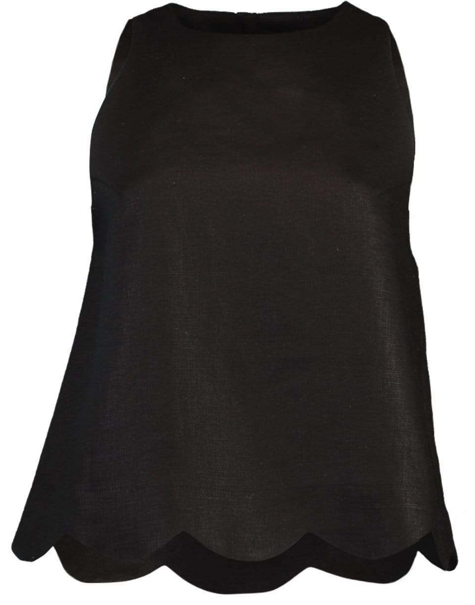 LISA MARIE FERNANDEZ-Scallop Black Linen Trapeze Top-