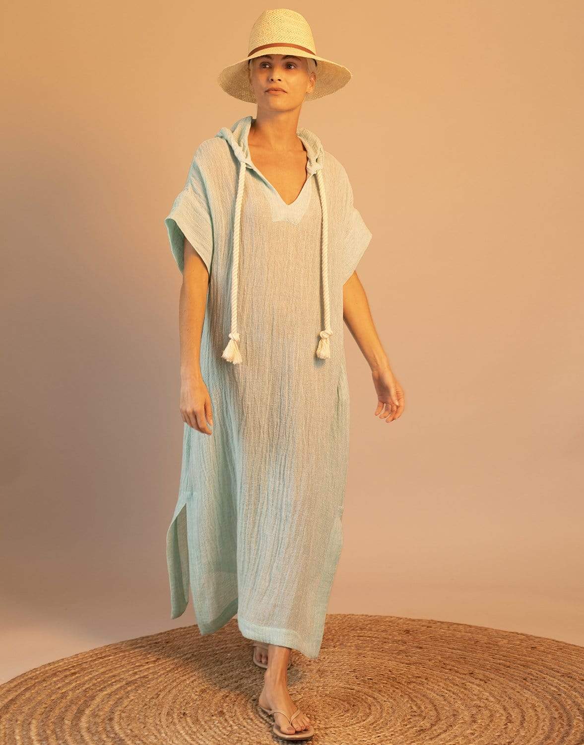 LISA MARIE FERNANDEZ-Blue Chios Gauze Hooded Caftan-