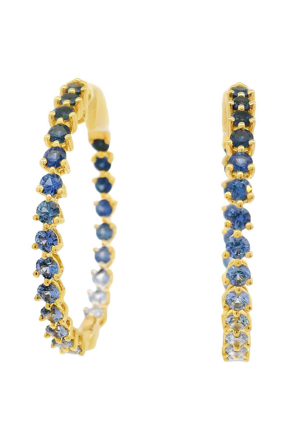 Graduated Blue Sapphire Hoop Earrings-YELLOW GOLD-JEWELRYFINE JEWELEARRING-LISA NIK