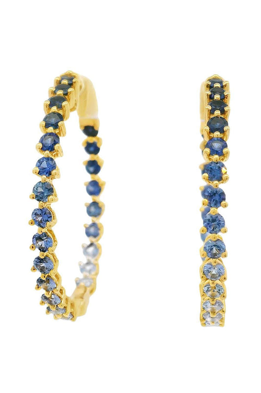 Graduated Blue Sapphire Hoop Earrings-YELLOW GOLD-JEWELRYFINE JEWELEARRING-LISA NIK