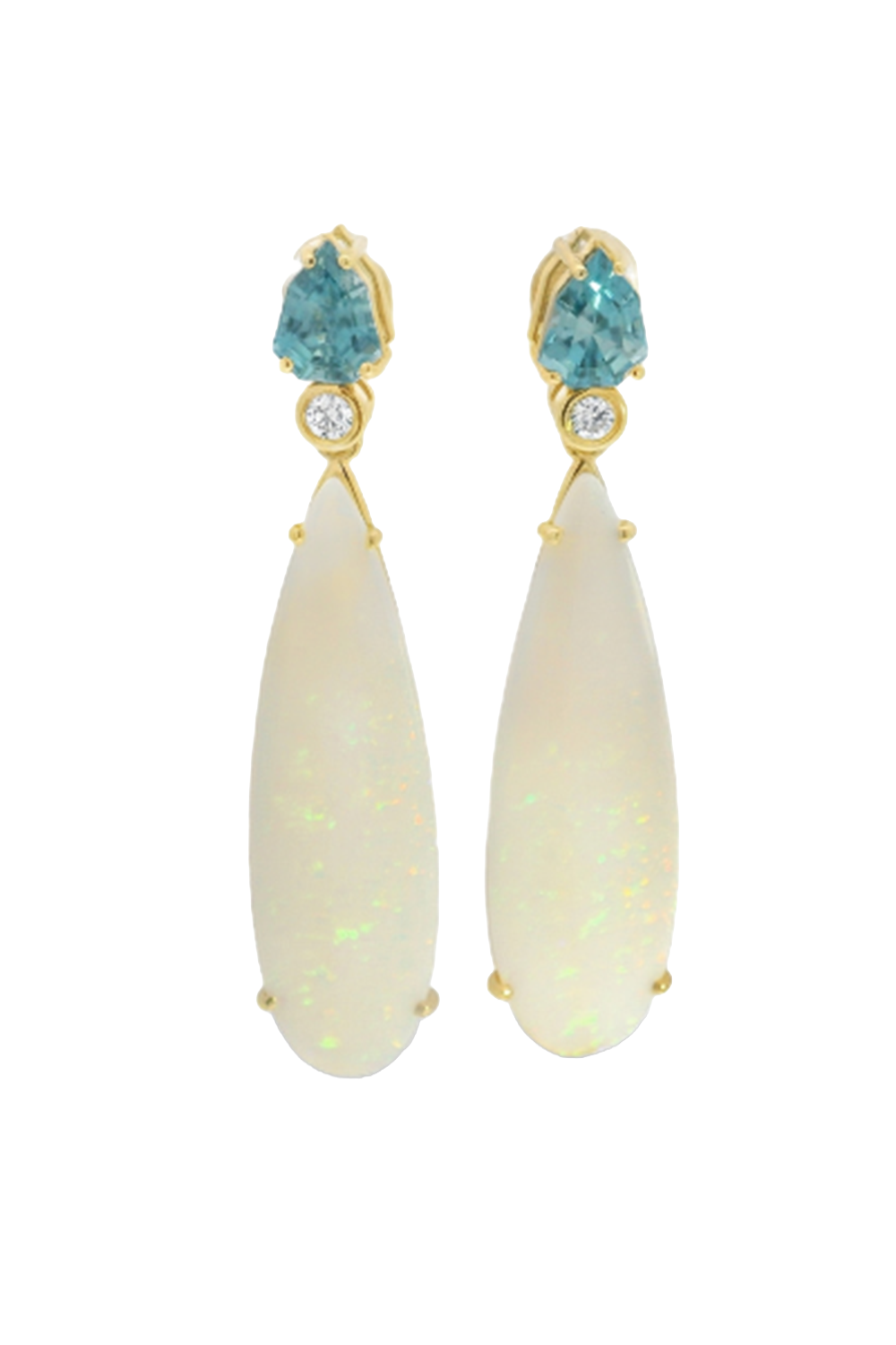 Brazilian Opal Blue Zircon Drop Earrings-YELLOW GOLD-JEWELRYFINE JEWELEARRING-LISA NIK
