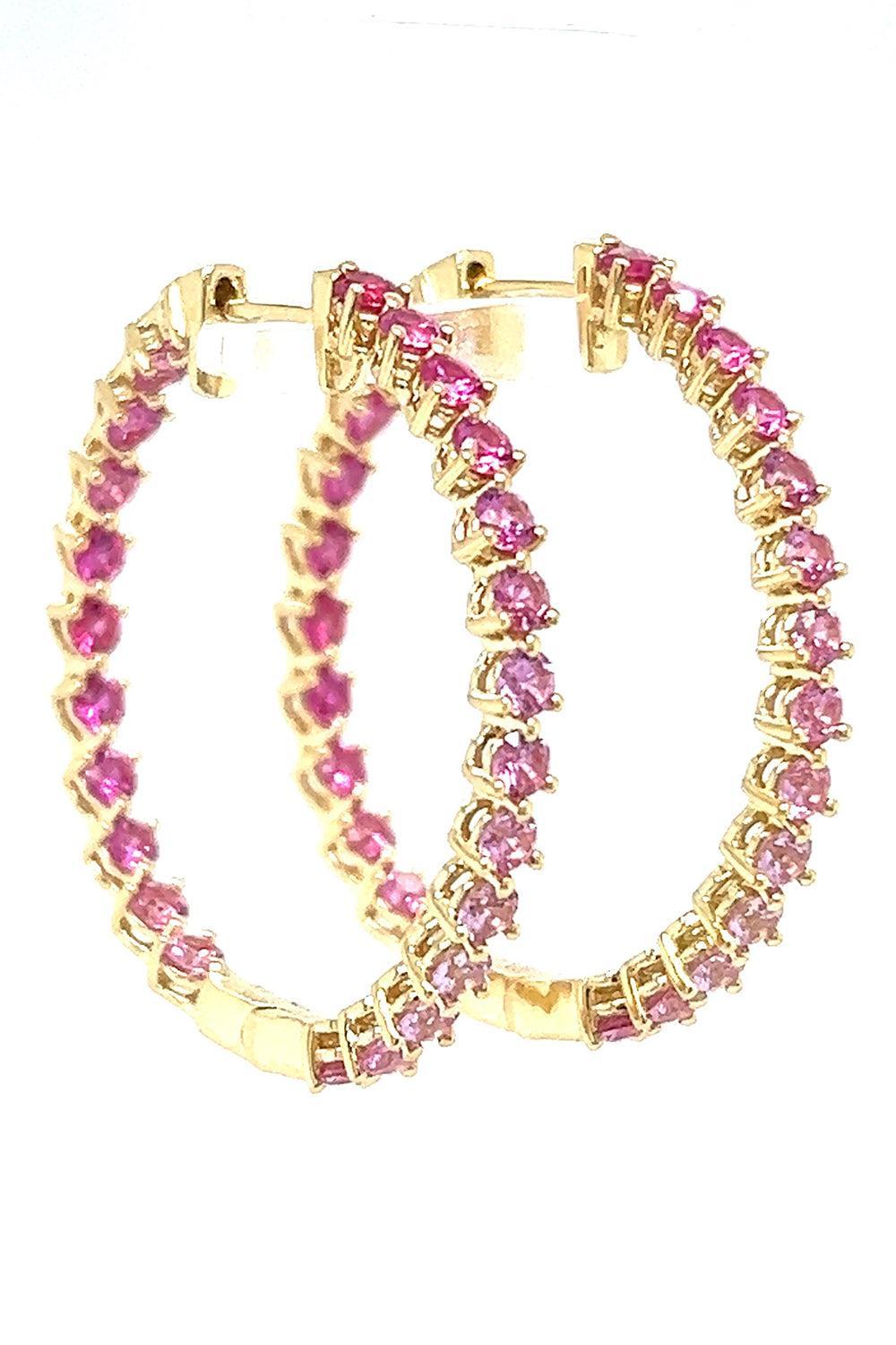 Pink Sapphire Rainbow Collection Hoop Earrings-YELLOW GOLD-JEWELRYFINE JEWELEARRING-LISA NIK