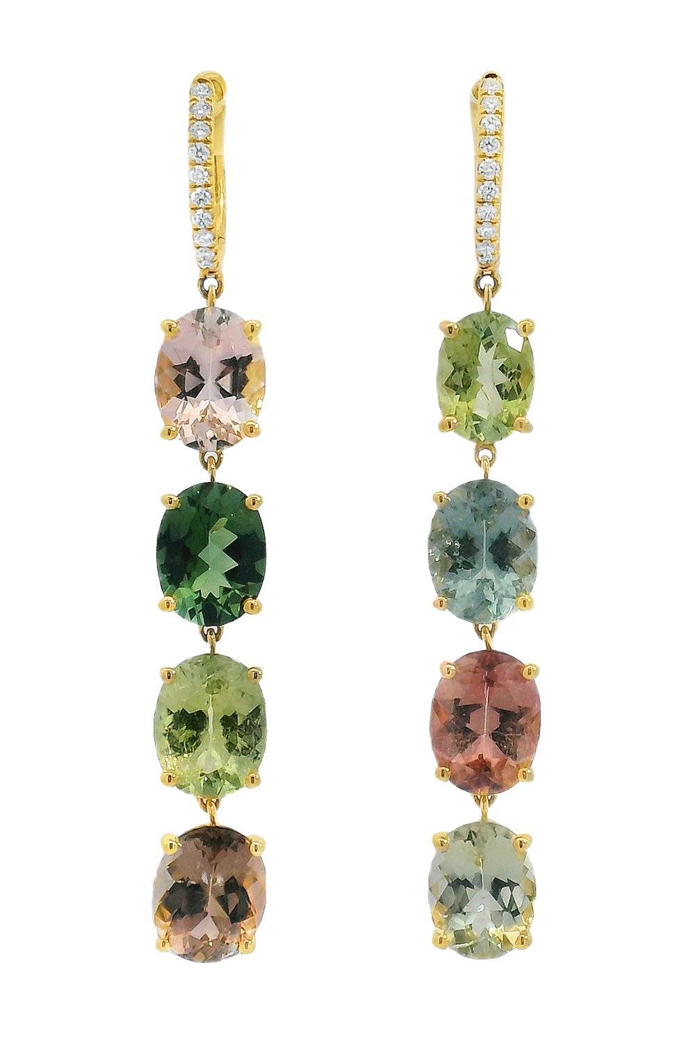 Tourmaline Diamond Asymmetric Collection Earrings-YELLOW GOLD-JEWELRYFINE JEWELEARRING-LISA NIK